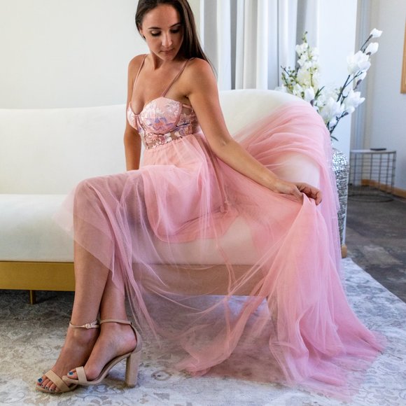 Sweeter In Mesh Maxi Dress - Blush Size Small - Picture 4 of 10